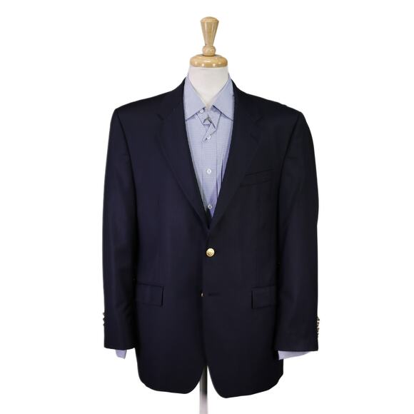 Lauren Ralph Lauren Solid Navy Blue Gold Metal Buttons Wool Blazer Jacket 42R - Picture 1 of 9